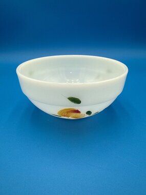 Vintage Fire King Milk Glass Bowl Yellow Blossom Floral Small Mixing Cottagecore